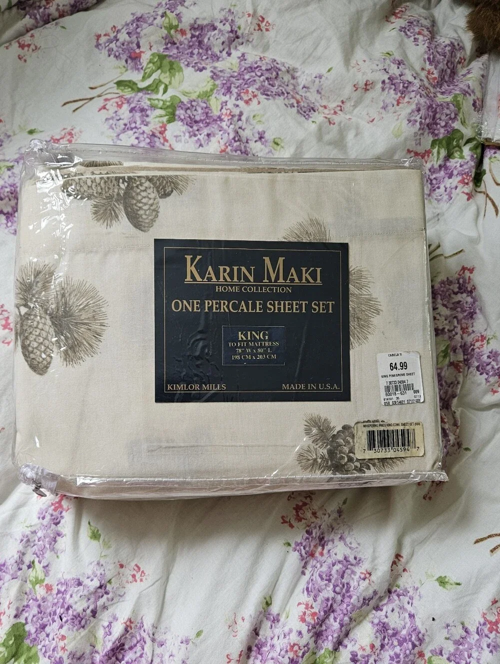 Karin Maki Home Collection Cabelas King Size Percale Sheet Set Pinecone Print